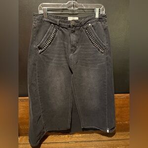 One Teaspoon Black Denim Skirt w/ Chain Lace Pockets